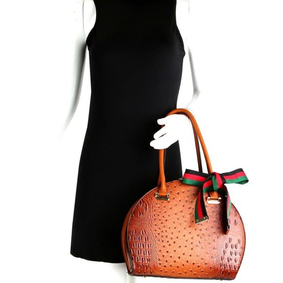 Jewel-Top Ostrich Embossed Handbag - Picture 4 of 4